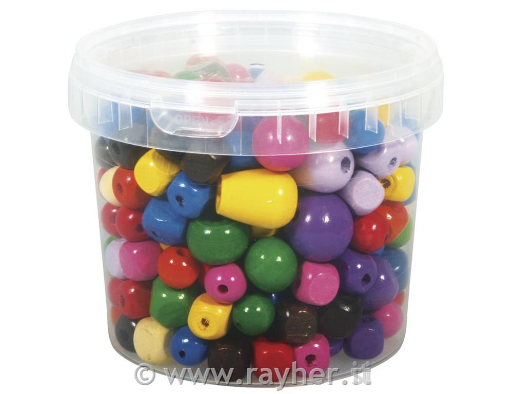 Perline legno colorate16-25 mm o, scatola 350 g