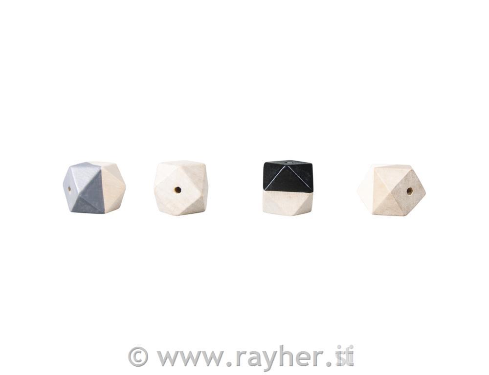 Perle legno diamante, 2,5cm o, nero/bianco/grigio/naturale, assortito per colore