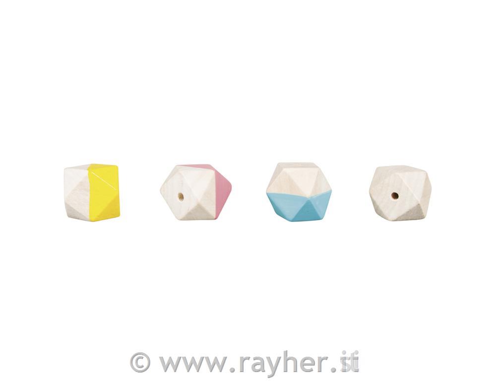 Perle legno diamante, 2,5cm o, colori misti, assortito per colore, bus.blis. 4pz