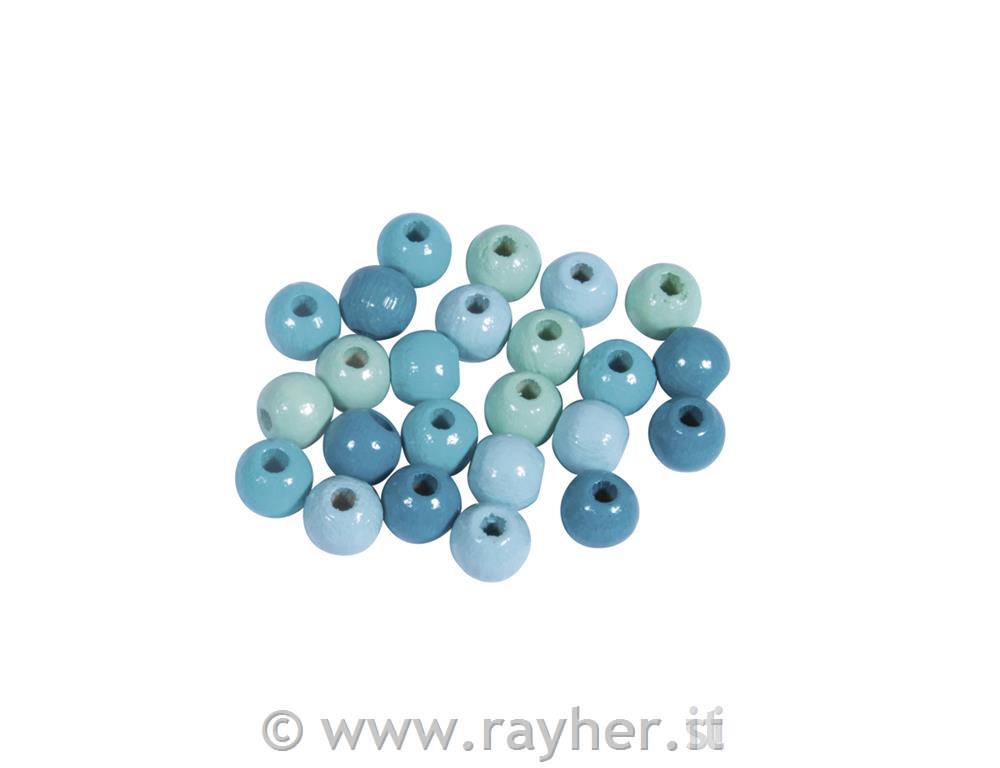 Misto perline di legno, 6mm tonalita turchese, lucide, bus.blis. 116pz