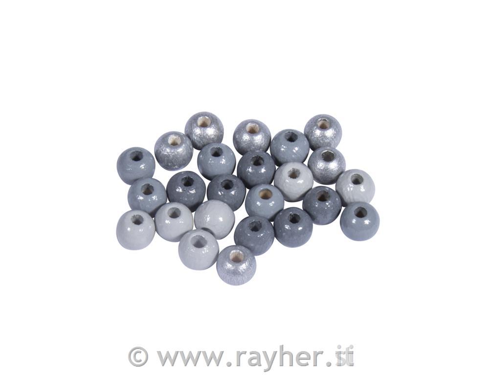 Misto perline di legno, 6mm tonalita grigio argento, lucide, bus.blis. 116pz
