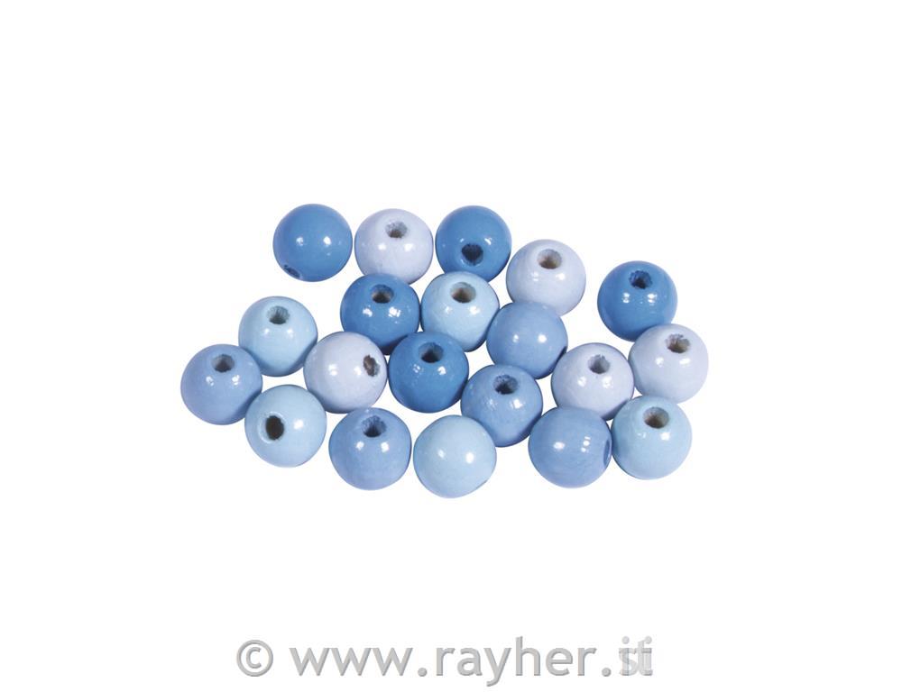 Wooden beads mix, FSC 100%, 8mm olight blue shadespolished, tab-bag 84pcs