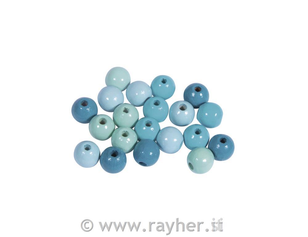 Misto perline di legno, 8mm tonalita turchese, lucide, bus.blis. 84pz