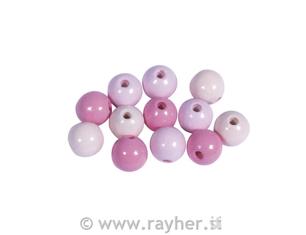 Misto perline di legno, 10mm tonalita rosa, lucide, bus.blis. 52pz
