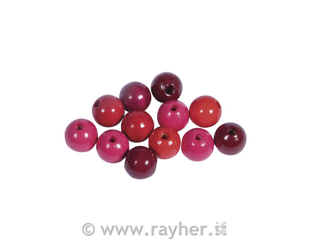 Lesene perle, FSC 100%, 10mm, rdeče, 52 kos