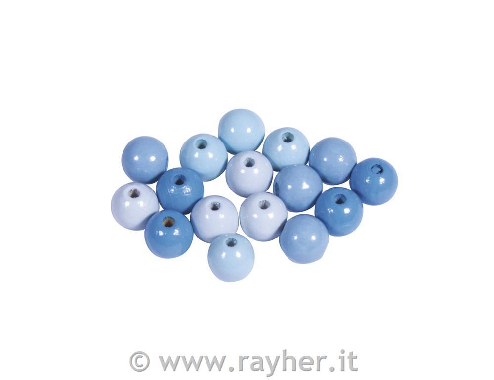 Wooden beads mix, FSC 100%, 10mm olight blue shadespolished, tab-bag 52pcs
