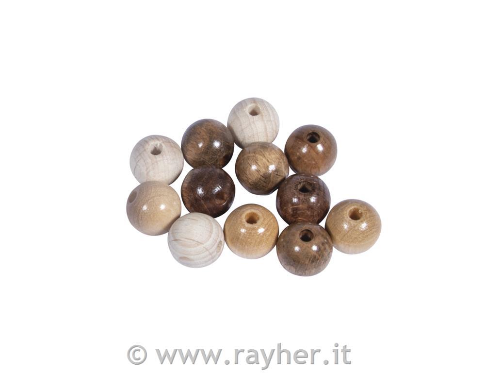Misto perline di legno 12mm tonalita naturale, lucide, bus.blis. 32pz