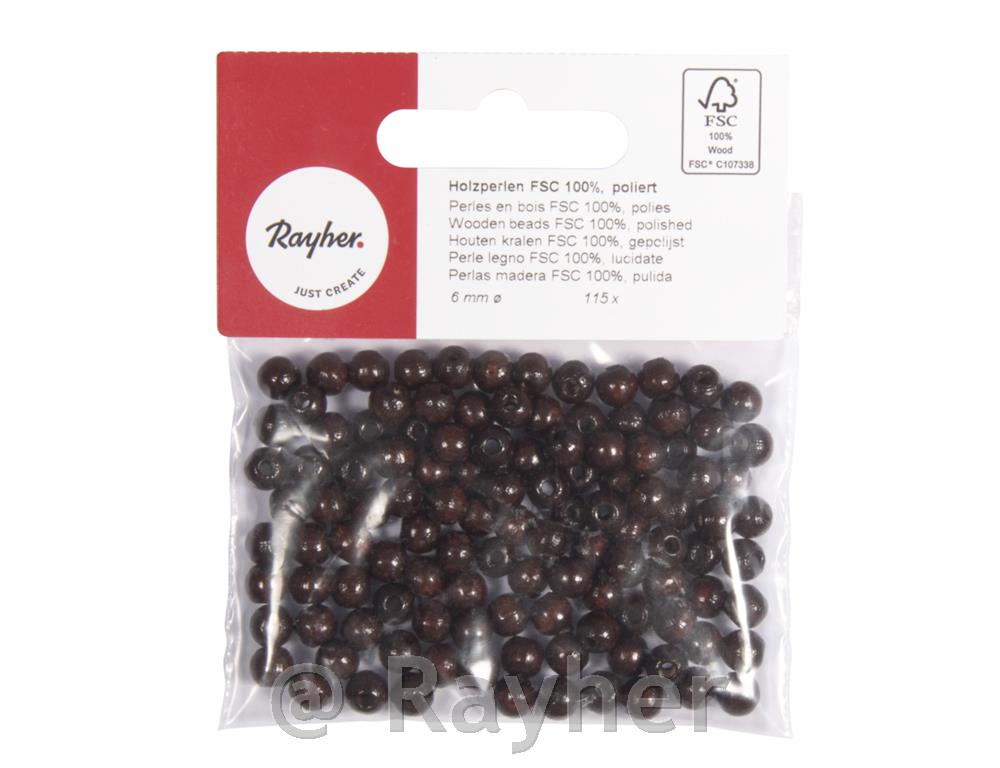 Wooden beads FSC 100%, polished, 6mm o,