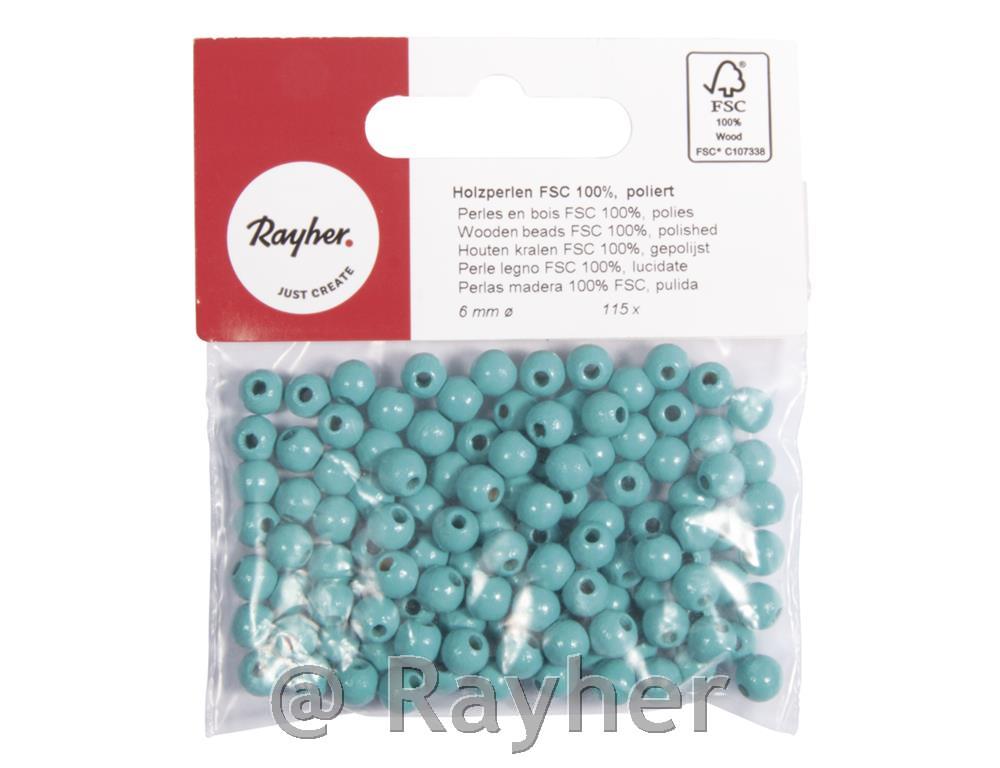 Perle legno lucidate, 6mm turchese, busta 115pz