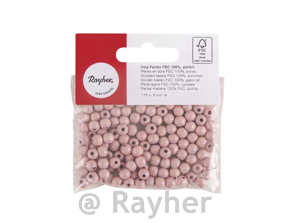 Perle lesene, pološčene, 6mm, sv. pink, 115 kosov