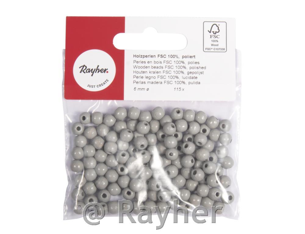 Perle legno lucidate, 6mm grigio chiaro, busta 115pz