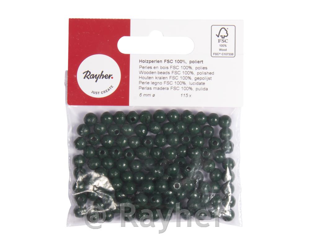 Perle legno FSC 100%, lucidate, 6mm o, busta 115pzverde