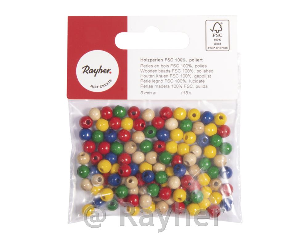 Wooden beads FSC 100%, polished, 6mm o,
