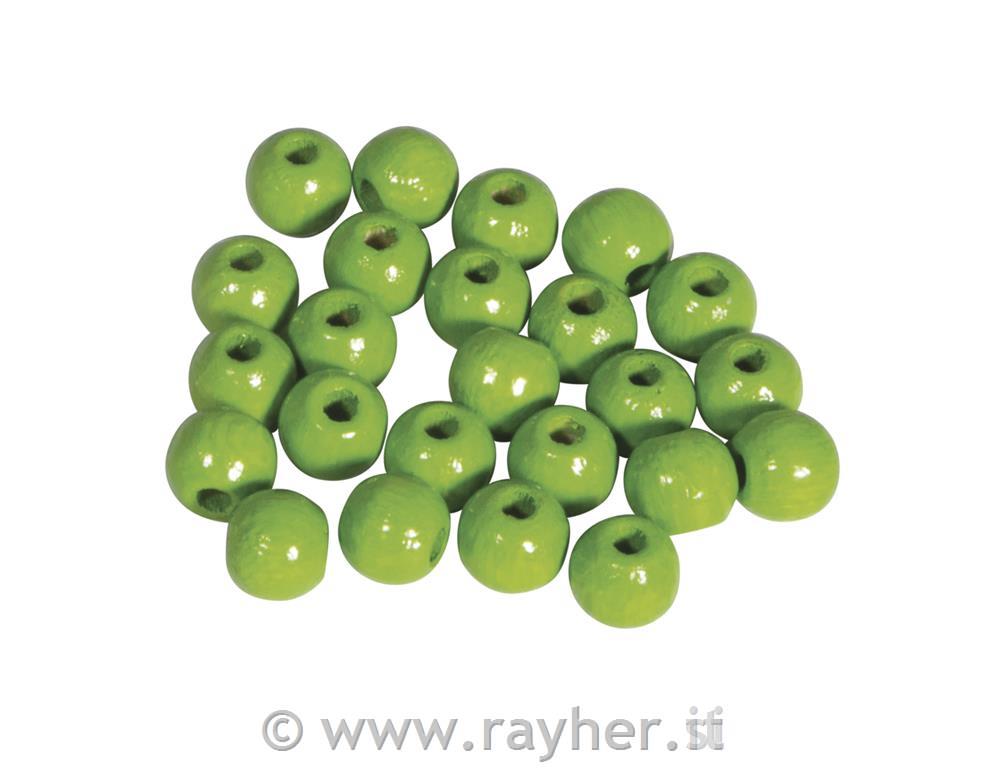 Perle legno lucidate, 6mm verde mela, busta 115pz