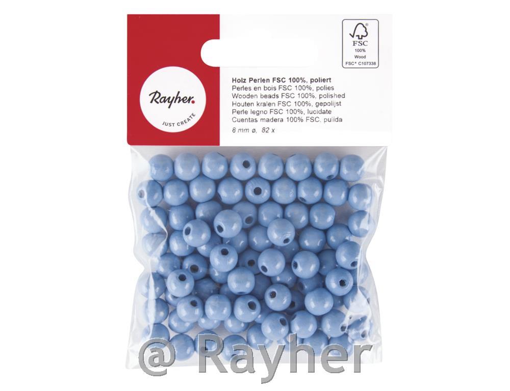 Perle legno FSC 100%, lucidate, 8mm o, busta 82pzazzurro