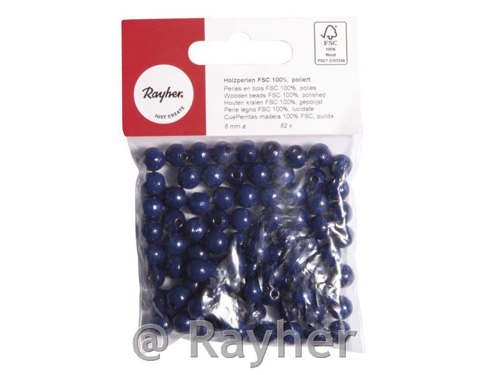 Perle legno FSC 100%, lucidate, 8mm o, busta 82pzblu scuro