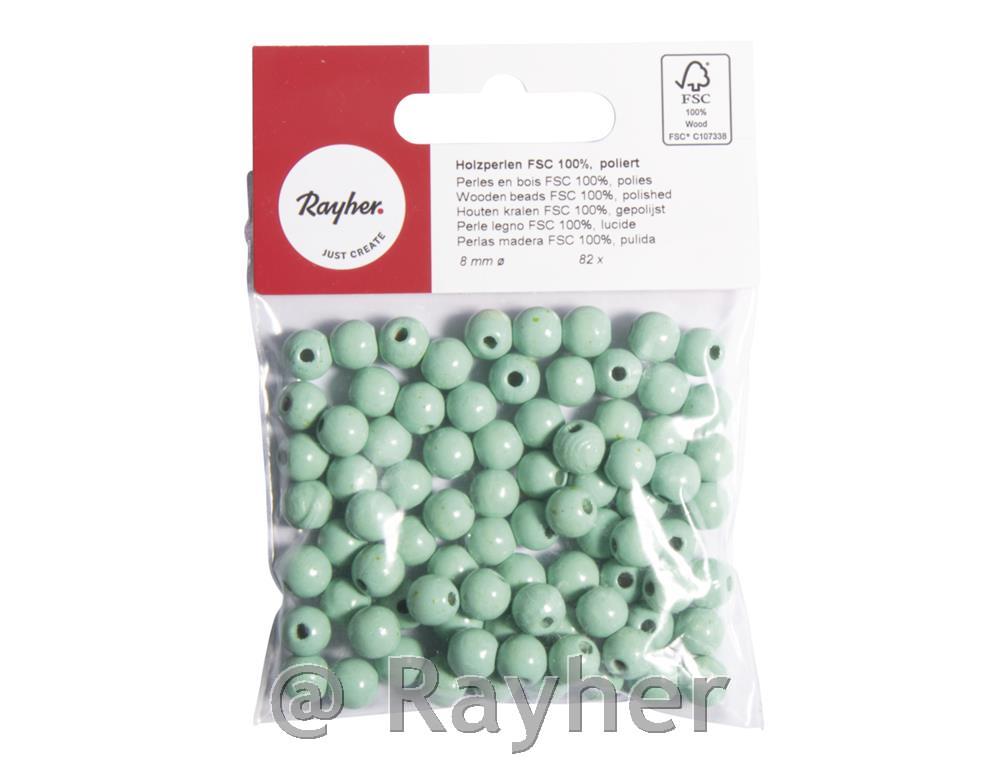 Perle legno FSC 100%, lucidate, 8mm o, busta 82pzverde chiaro
