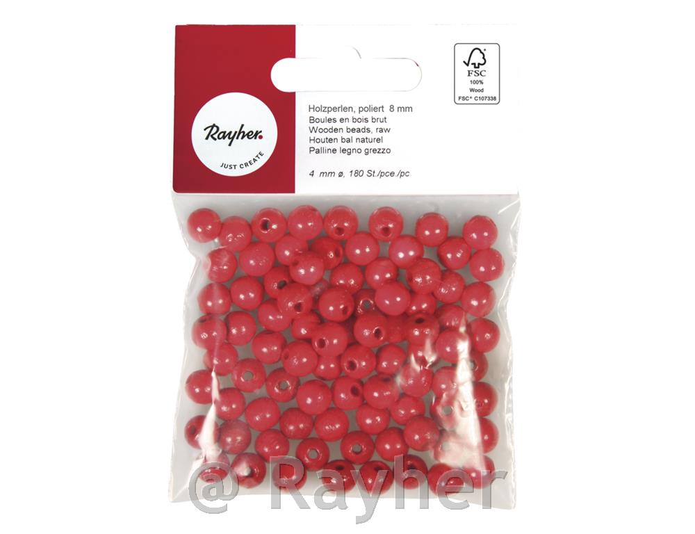 Perle legno FSC 100%, lucidate, 8mm o, busta 82pzrosso