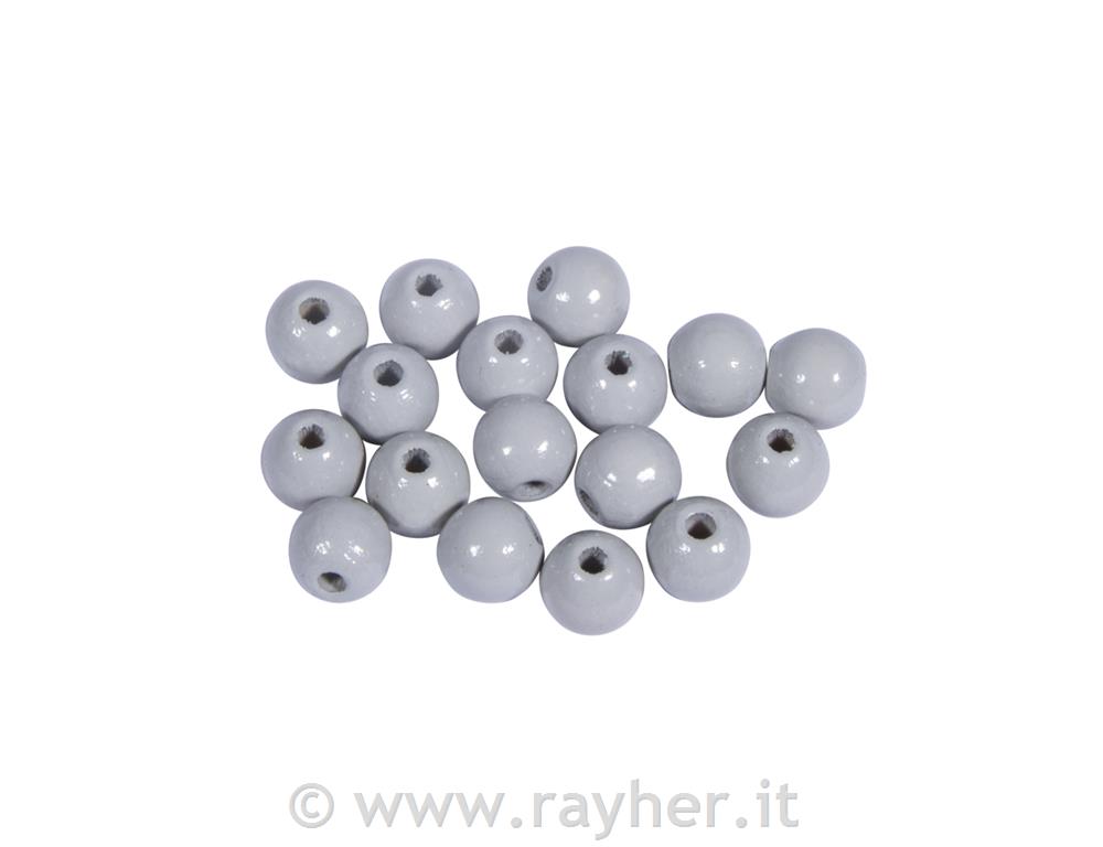 Perle legno lucidate, 8mm grigio chiaro