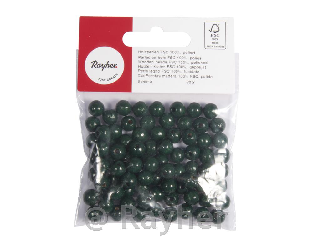 Perle legno FSC 100%, lucidate, 8mm o, busta 82pzverde
