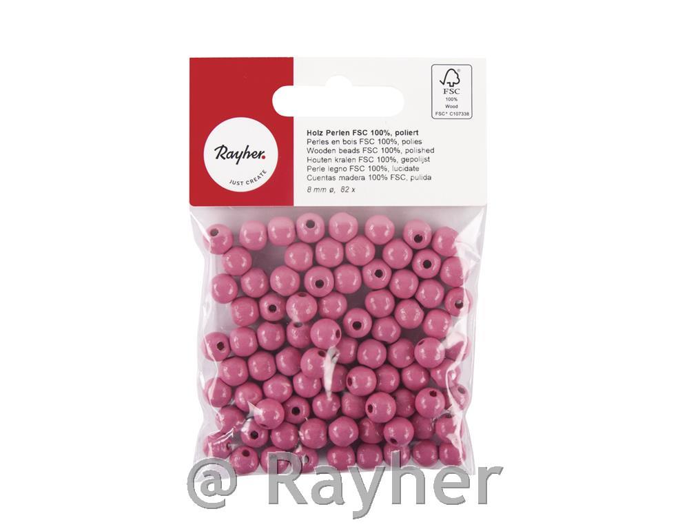 Perle legno FSC 100%, lucidate, 8mm o, busta 82pzpink