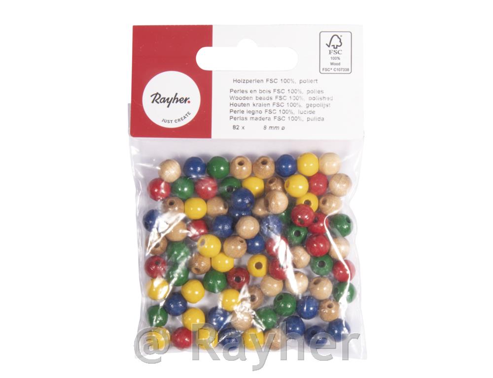 Perle legno FSC 100%, lucidate, 8mm o, busta 82pzassortiti