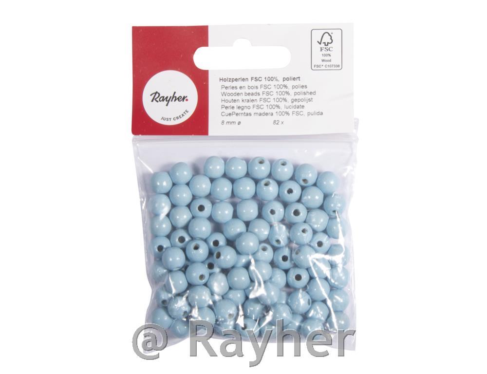 Perle legno lucidate, 8mm blu passtello, busta 82pz