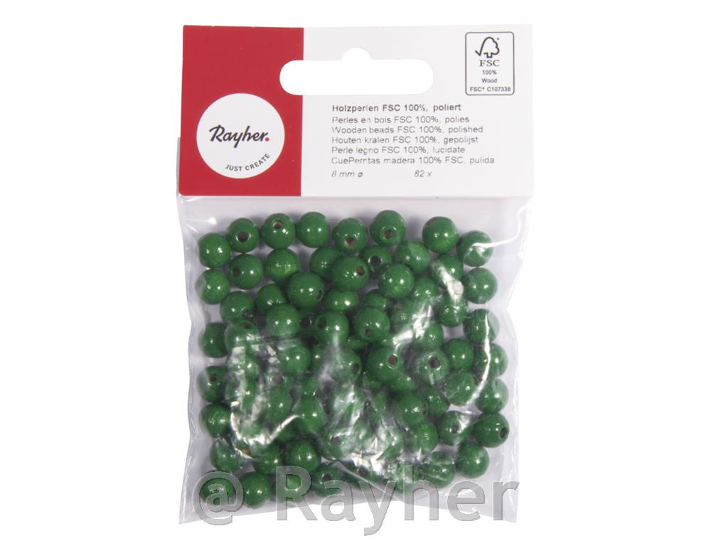 Perle legno FSC 100%, lucidate, 8mm o, busta 82pzverde maggio