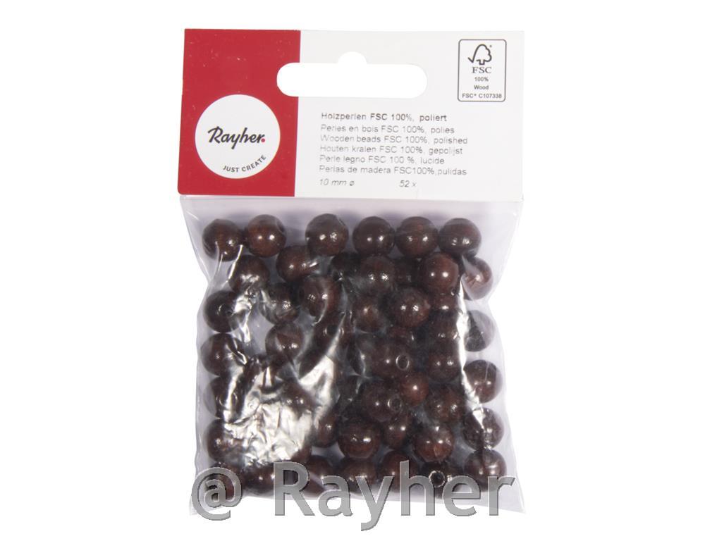 Perle lesene, pološčene, 10mm, temno rjave, 52 kosov
