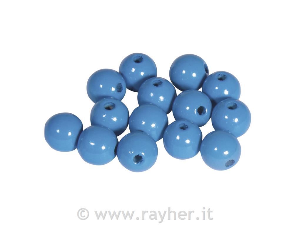 Perle legno lucide, 10mm blu medio, bus.blis. 52pz