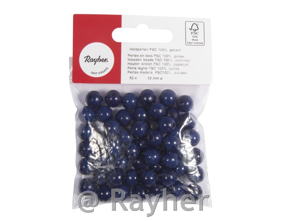 Perle legno FSC 100%, lucidate, 10mm o, busta 52pzblu scuro