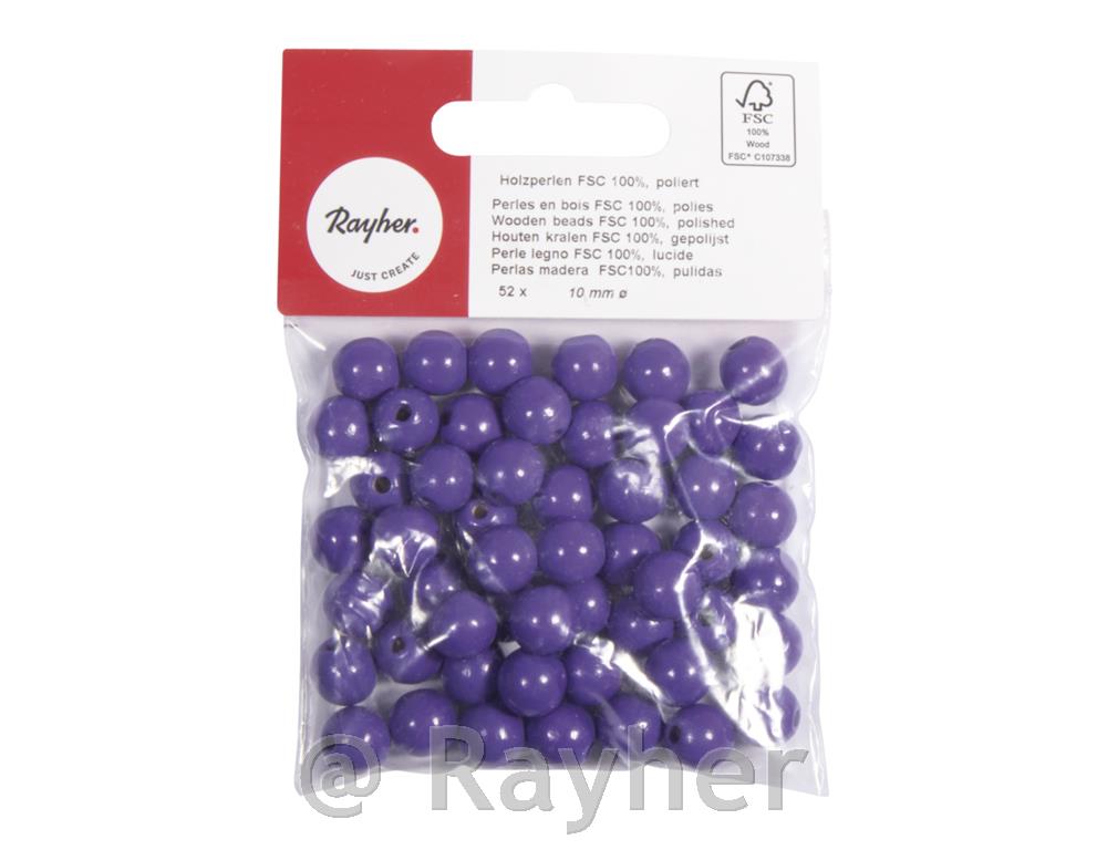 Perle legno FSC 100%, lucidate, 10mm o, busta 52pzlilla scuro