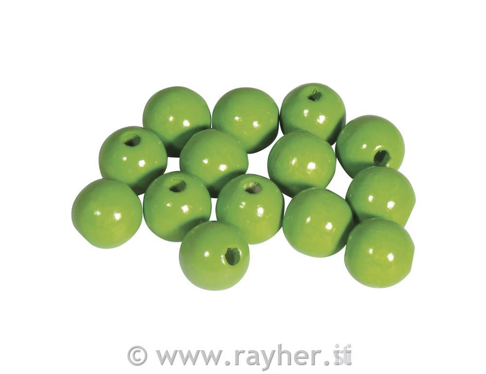 Perle legno lucide, 10mm verde mela, bus.blis. 52pz