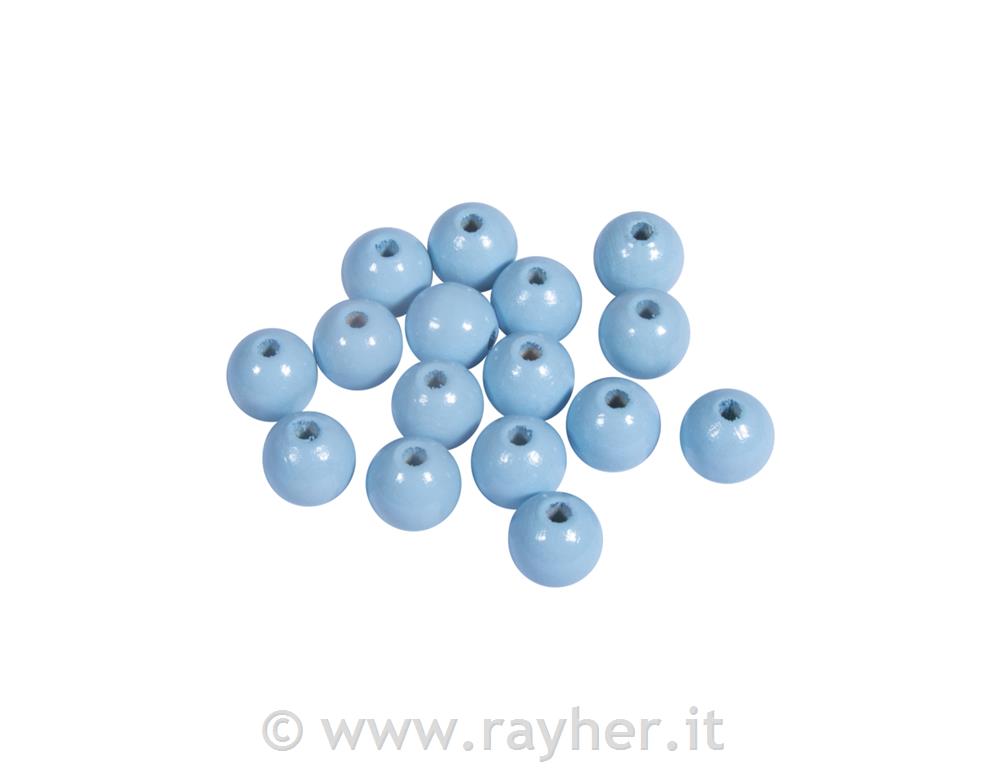 Wooden beads FSC 100%, polished, 10mm opastel bluetab-bag 52 pcs
