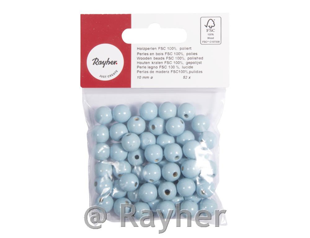 Wooden beads FSC 100%, polished, 10mm opastel bluetab-bag 52 pcs