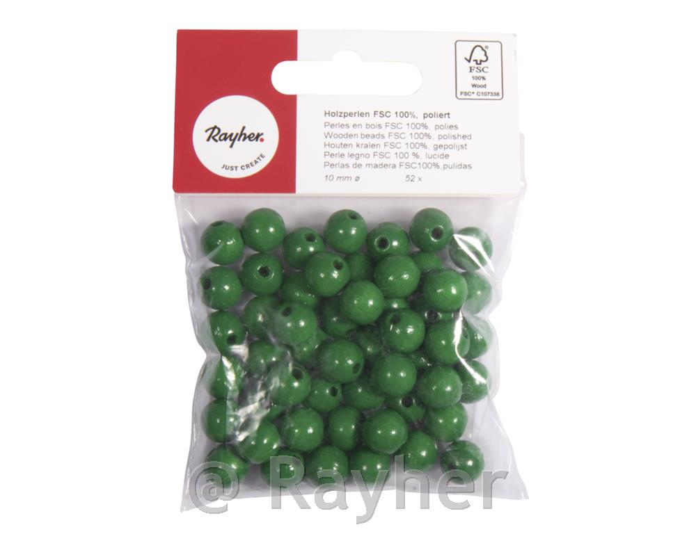 Perle legno FSC 100%, lucidate, 10mm o, busta 52pzverde maggio
