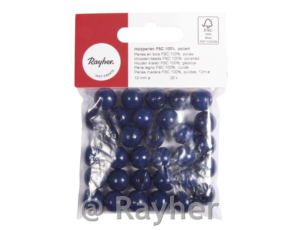 Perle legno FSC 100%, lucidate, 12mm obusta 32pzblu scuro