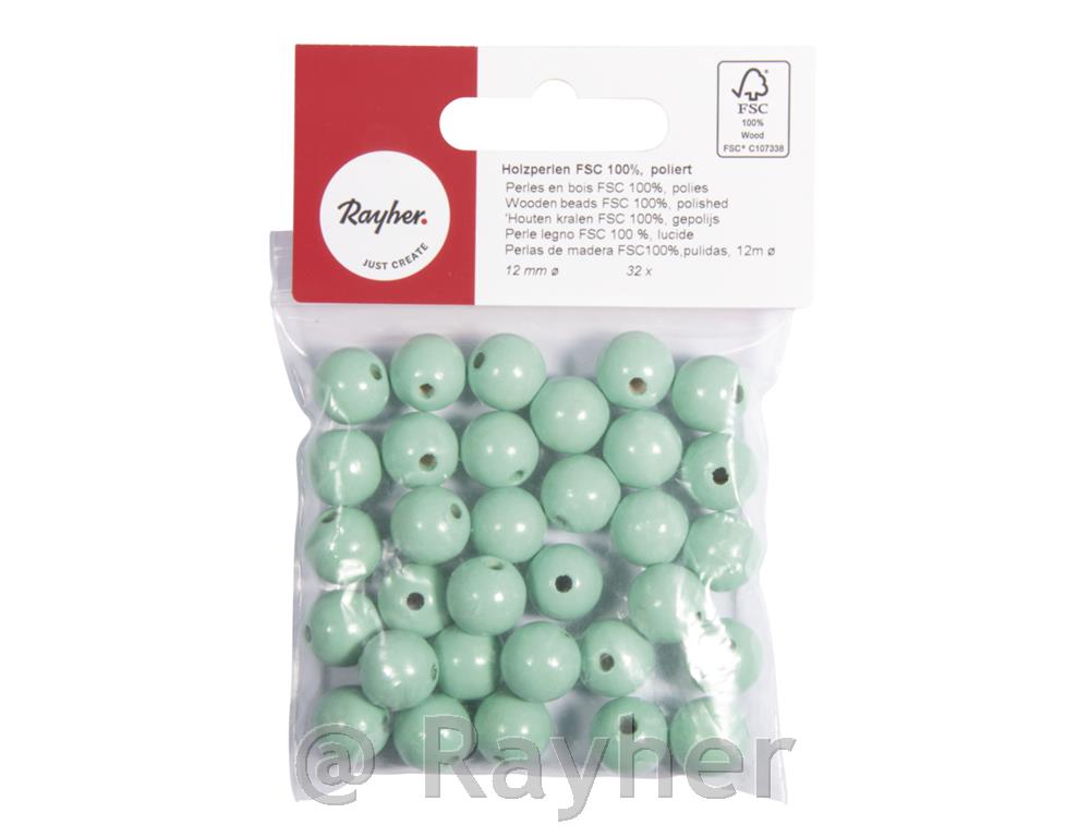 Perle lesene, pološčene, 12mm, sv. zelene, 32 kosov