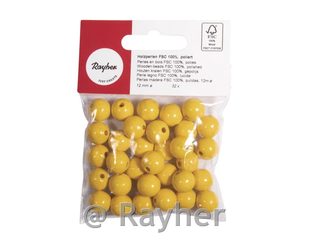 Perle lesene, pološčene, 12mm, rumene, 32 kosov