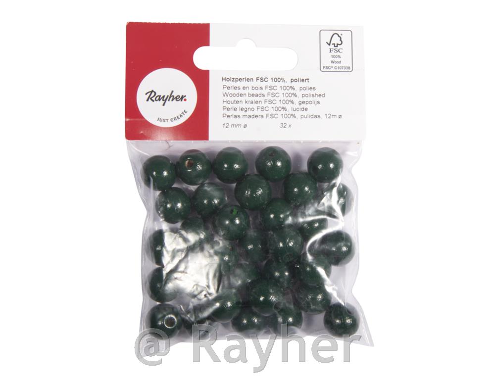 Perle lesene, pološčene, 12mm, zelene, 32 kosov