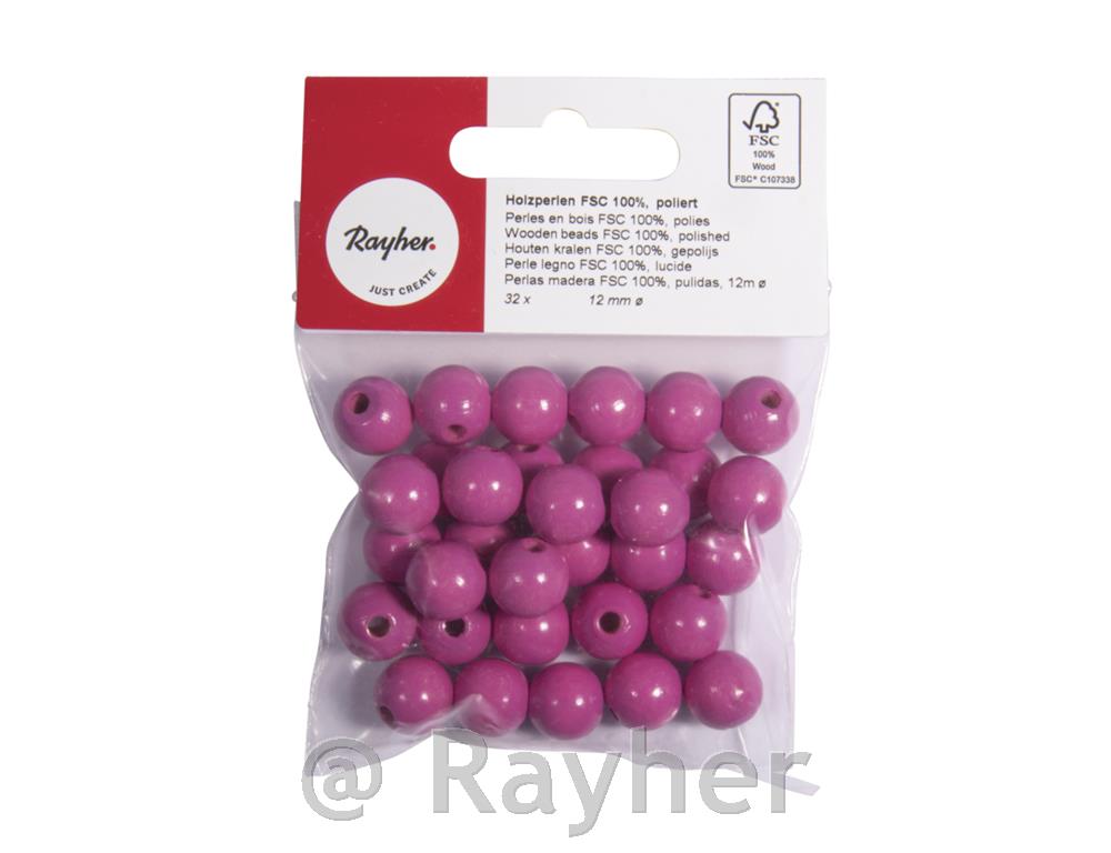 Perle lesene, pološčene, 12mm, pink, 32 kosov