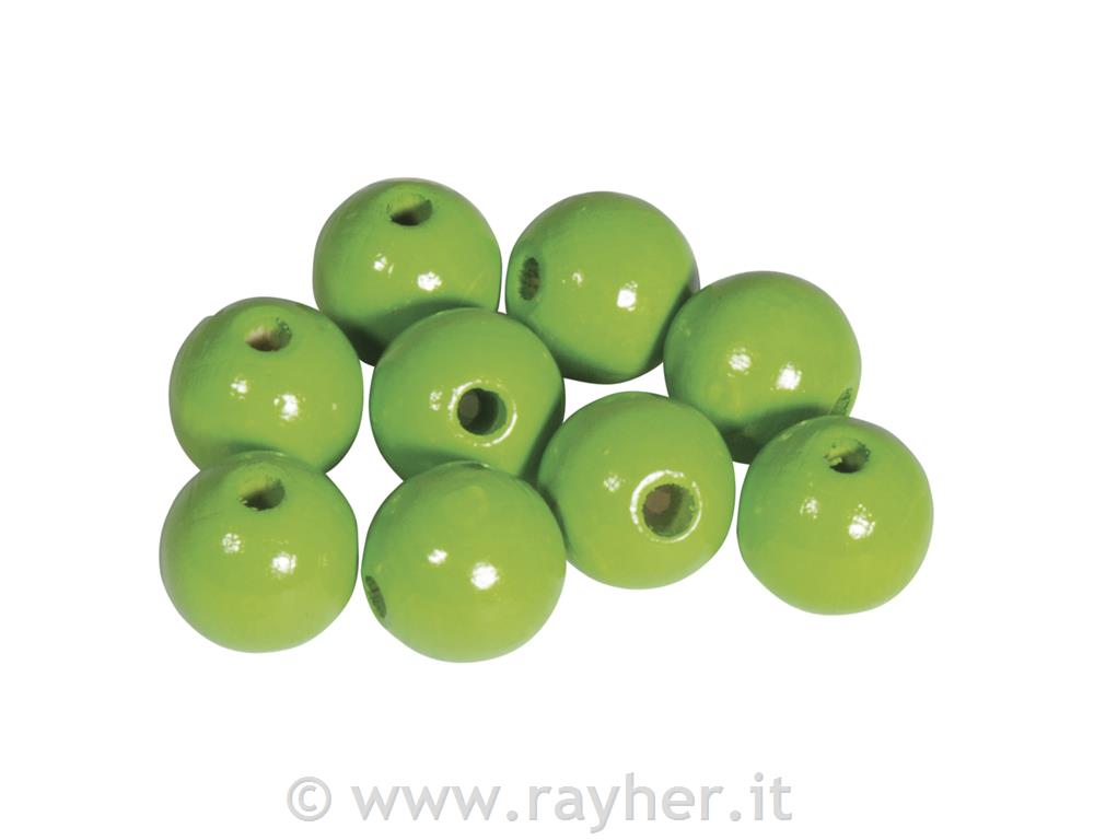 Perle legno lucide, 12mm verde mela, bus.blis. 32pz