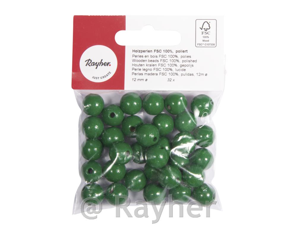 Perle legno FSC 100%, lucidate, 12mm obusta 32pzverde maggio