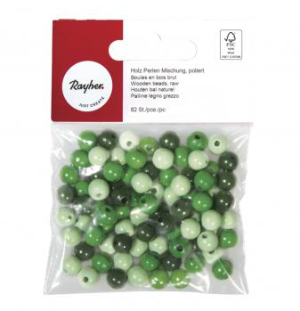 Perle legno miste FSC 100%, 8mm olucidate, busta 82pzverde tonalita
