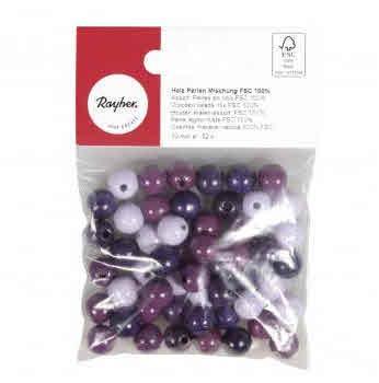 Wooden beads mix FSC 100%, 10mm o, purpl