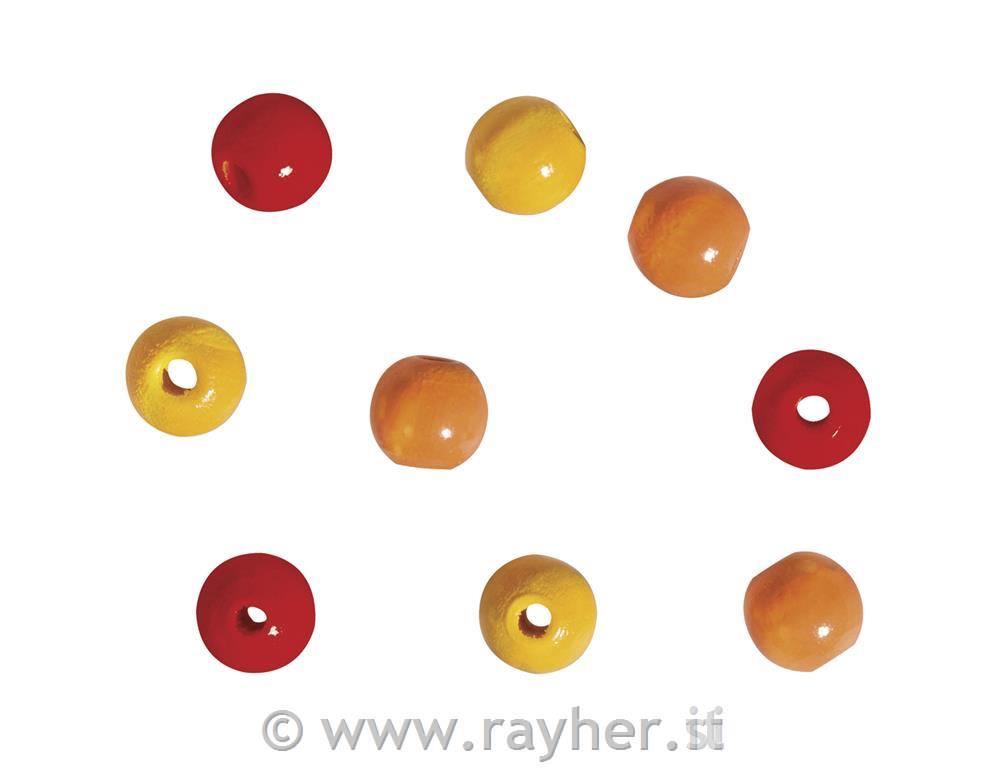 Lesene perle rumene, oranžne, rdeče, 8mm, 82 kosov