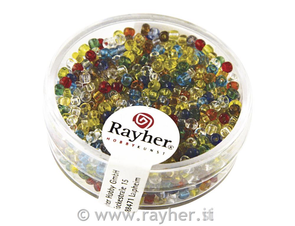 Perline vetro, 2 mm o, trasparentiscatolina 17gassortiti