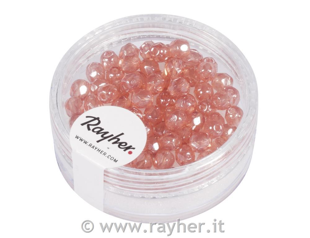 Perla sfaccettata vetro, 4mm o, rosa opaco, scatolina 100pz