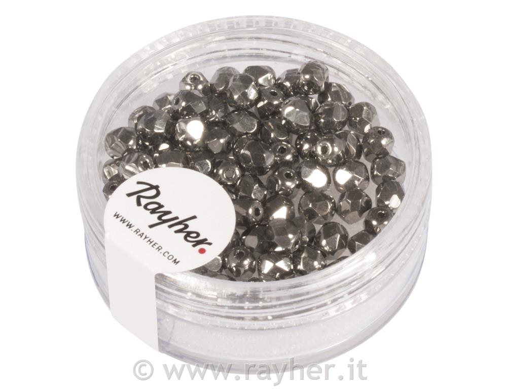 Perle steklene brušene, 4mm, antracit opak, 100 kos