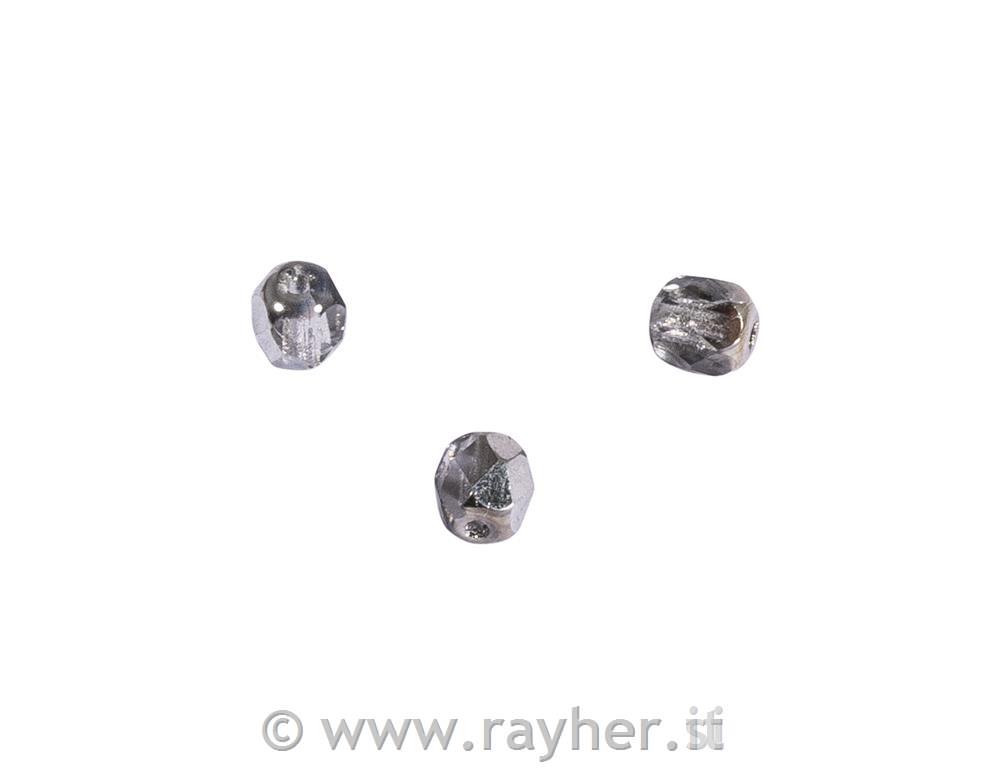 Perle steklene brušene, 4mm, pol-srebne opak, 100 kos